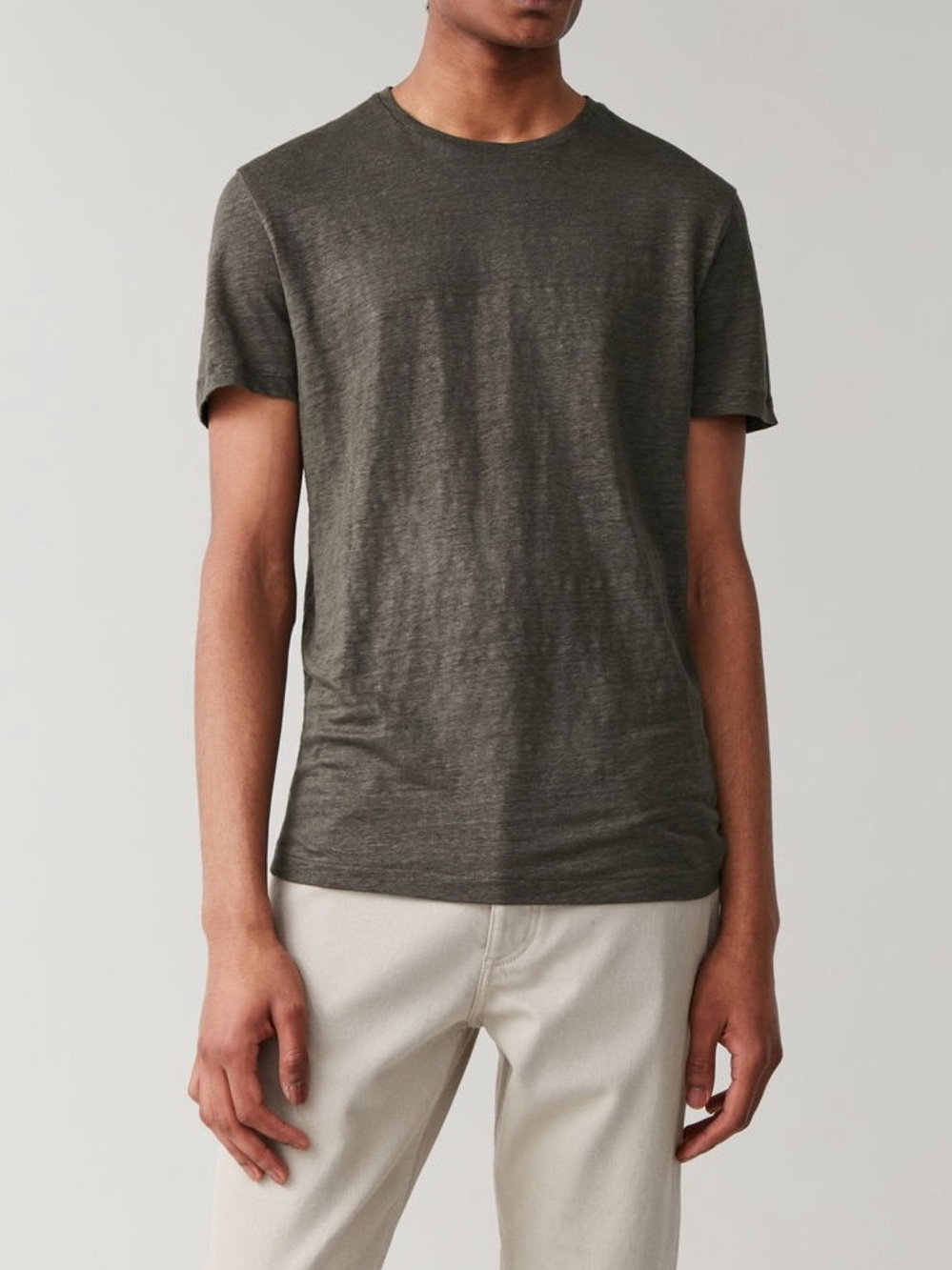 COS Short-Sleeved Linen T-Shirt in Olive Size Medium